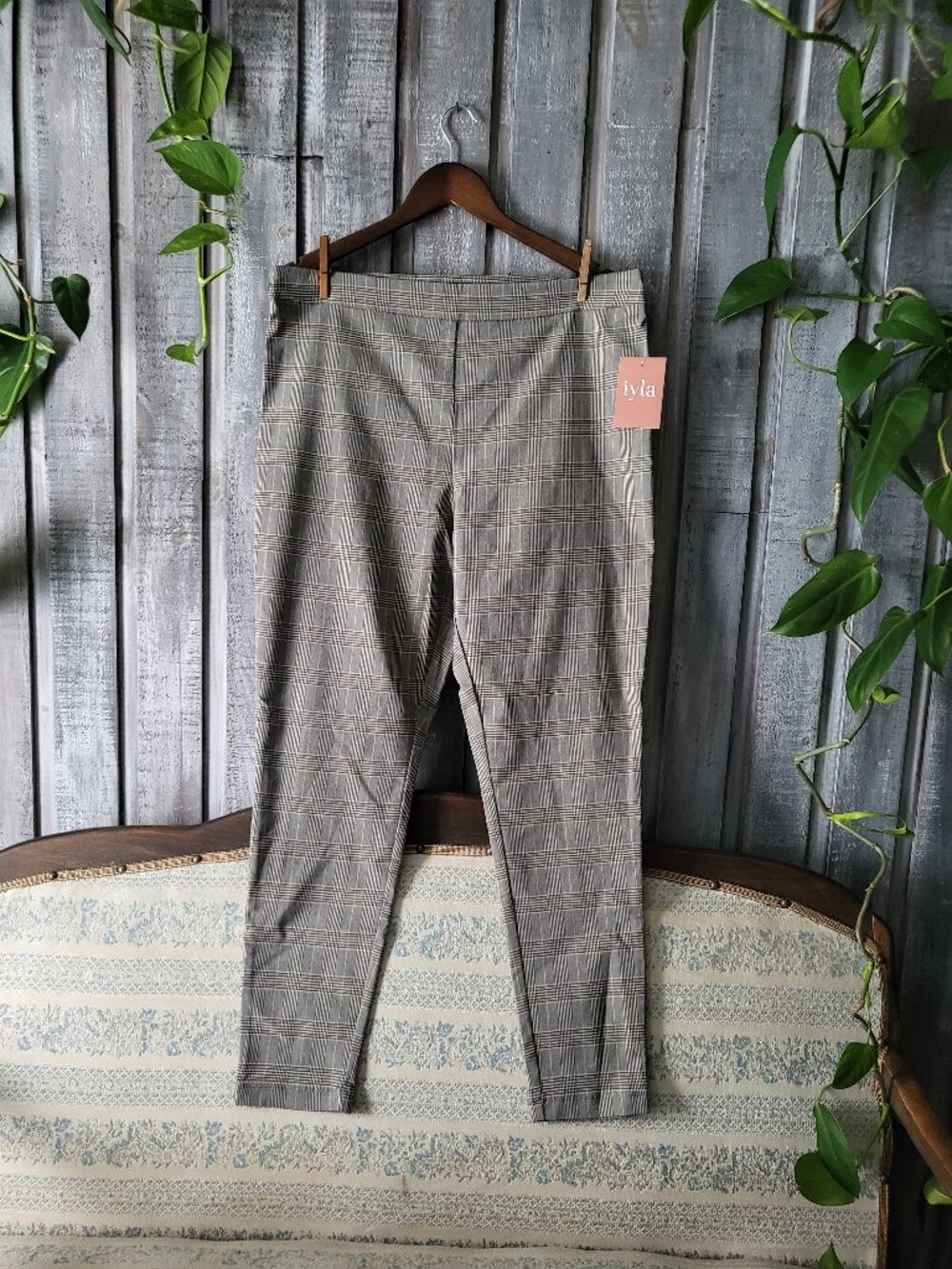Brown Plaid Bengaline Leggings Checked Stretch Skinny Pants XL NWT